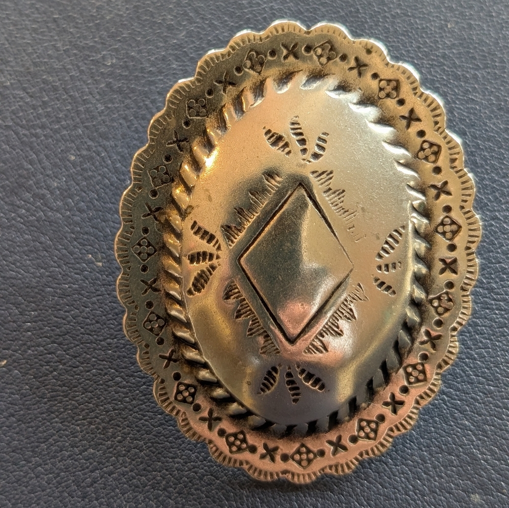 Southwestern silver stamped concho scarf slide